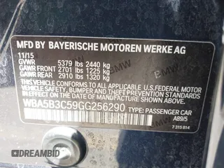 2016 BMW 5 Series 535i xDrive with VIN WBA5B3C59GG256290, listed as a IAAI auction lot 42381402 with 82,299 mi miles and . Bid and sale history available at DreamBid. Image 9.
