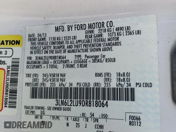2013 Lincoln MKZ Hybrid z VIN 3LN6L2LU9DR818064, wystawiony jako Copart lot #53831705 z przebiegiem 97 464 mil mil oraz Szkoda całkowita • Salvage title. Historia ofert i sprzedaży dostępna na DreamBid. Obrazek 13.