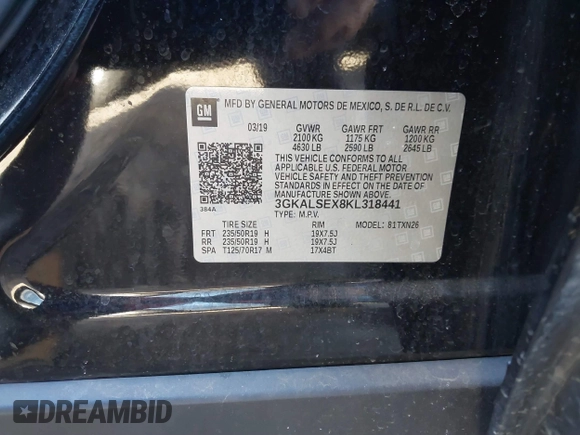 2019 GMC Terrain Denali with VIN 3GKALSEX8KL318441, listed as a IAAI auction lot 41371882 with 106,165 mi miles. Bid and sale history available at carsss.com. Image 9.