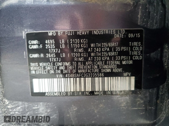 2016 Subaru Outback Premium z VIN 4S4BSAFC3G3235586, wystawiony jako Copart lot #55742415 z przebiegiem 172 261 mil mil oraz Szkoda całkowita • Salvage title. Historia ofert i sprzedaży dostępna na DreamBid. Obrazek 14.
