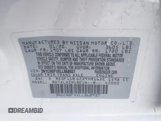 2020 Nissan Versa SR with VIN 3N1CN8FVXLL868937, listed as a IAAI auction lot 41841019 with 61,423 mi miles and . Bid and sale history available at carsss.com. Image 9.