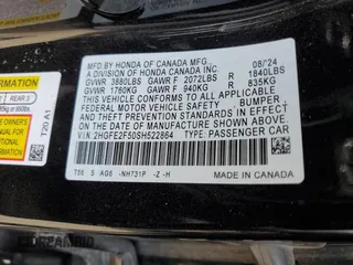 2025 Honda Civic Sport z VIN 2HGFE2F50SH522864, wystawiony jako Copart lot #55648945 z przebiegiem Nie podano mil oraz Szkoda całkowita • Salvage title. Historia ofert i sprzedaży dostępna na DreamBid. Obrazek 12.
