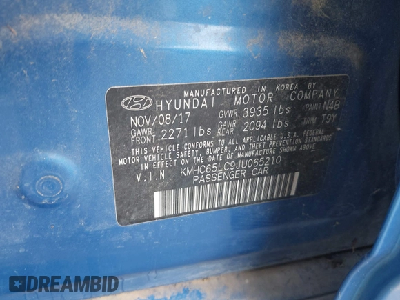 2018 Hyundai Ioniq Blue with VIN KMHC65LC9JU065210, listed as a IAAI auction lot 42087460 with 162,899 mi miles and . Bid and sale history available at DreamBid. Image 9.