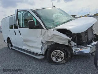 2022 GMC Savana Cargo Van with VIN 1GTW7AFPXN1157360, listed as a Copart auction lot 77179414 with 0 mi miles and Salvage Title. Bid and sale history available at carsss.com. Image 4.