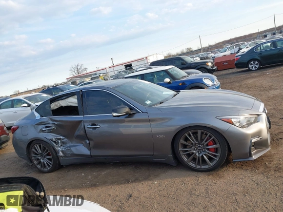 2019 Infiniti Q50 Red Sport 400 with VIN JN1FV7AP3KM760678, listed as a IAAI auction lot 41771176 with 31,562 mi miles and . Bid and sale history available at DreamBid. Image 13.