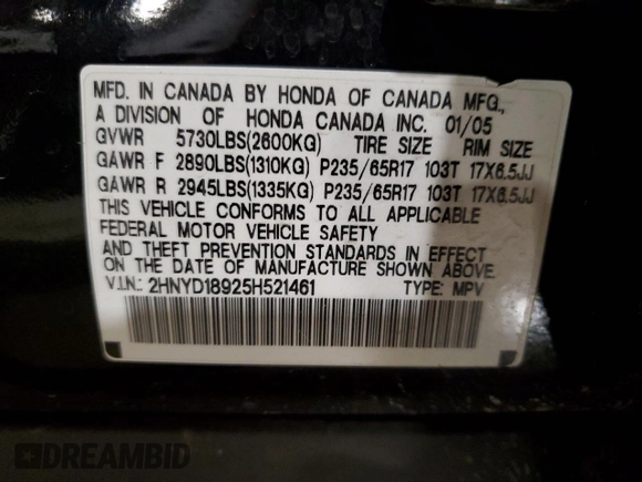 2005 Acura MDX Touring with VIN 2HNYD18925H521461, listed as a Copart auction lot 66725704 with 219,162 mi miles and Salvage Title. Bid and sale history available at carsss.com. Image 15.