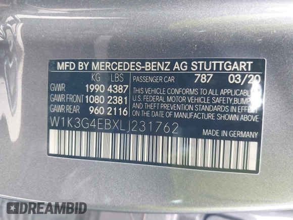 2020 Mercedes-Benz A 220 z VIN W1K3G4EBXLJ231762, wystawiony jako IAAI lot #42010712 z przebiegiem 44 325 mil mil oraz . Historia ofert i sprzedaży dostępna na DreamBid. Obrazek 9.