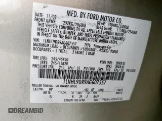 2010 Lincoln MKS with VIN 1LNHL9DR9AG607557, listed as a Copart auction lot 53779785 with 190,249 mi miles and Salvage Title. Bid and sale history available at DreamBid. Image 13.