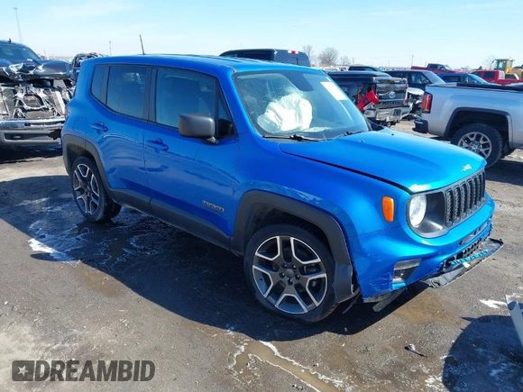 2020 Jeep Renegade Sport with VIN ZACNJAAB0LPM01438, listed as a IAAI auction lot 41608573 with 90,053 mi miles and . Bid and sale history available at carsss.com. Image 1.