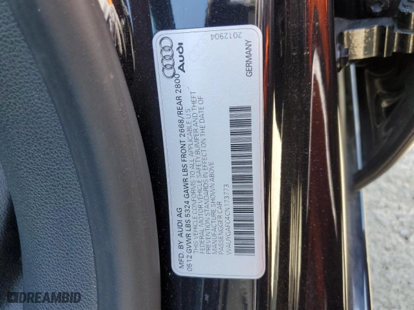 2012 Audi A7 3.0 Premium Plus with VIN WAUYGAFC4CN173773, listed as a Copart auction lot 54496733 with 139,162 mi miles and Salvage Title. Bid and sale history available at carsss.com. Image 12.