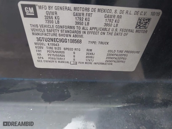 2016 GMC Sierra 1500 SLT with VIN 3GTU2NEC9GG108568, listed as a IAAI auction lot 40306540 with 75,604 mi miles. Bid and sale history available at carsss.com. Image 9.