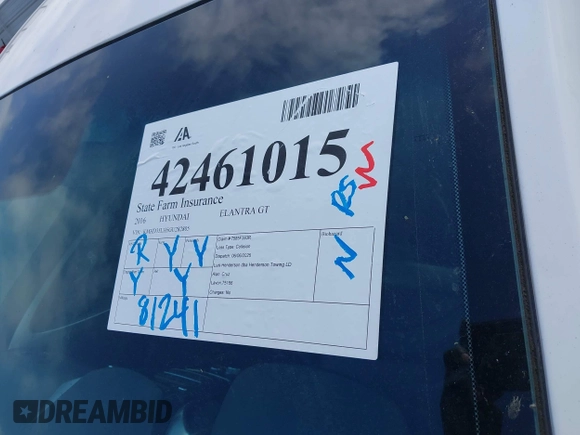 2016 Hyundai Elantra with VIN KMHD35LH5GU282805, listed as a IAAI auction lot 42461015 with 81,241 mi miles and . Bid and sale history available at DreamBid. Image 18.