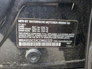 2012 BMW 5 Series 528i with VIN WBAXG5C5XCDW92325, listed as a Copart auction lot 51103825 with 109,854 mi miles and Salvage Title. Bid and sale history available at carsss.com. Image 12.