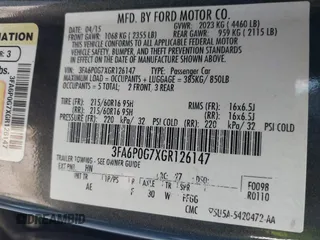 2016 Ford Fusion S z VIN 3FA6P0G7XGR126147, wystawiony jako IAAI lot #42577542 z przebiegiem 204 244 mil mil oraz . Historia ofert i sprzedaży dostępna na DreamBid. Obrazek 9.