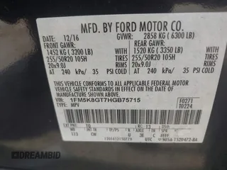 2017 Ford Explorer Sport with VIN 1FM5K8GT7HGB75715, listed as a IAAI auction lot 42570690 with 109,452 mi miles and . Bid and sale history available at DreamBid. Image 9.