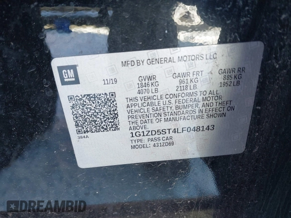 2020 Chevrolet Malibu LT with VIN 1G1ZD5ST4LF048143, listed as a IAAI auction lot 41352934 with 107,929 mi miles and . Bid and sale history available at DreamBid. Image 9.