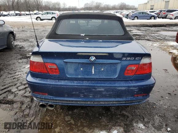 2003 BMW 3 Series 330Ci with VIN WBABS53453EV90537, listed as a Copart auction lot 44604935 with 143,530 mi miles and Salvage Title. Bid and sale history available at carsss.com. Image 6.