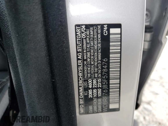 2005 Mercedes-Benz C 55 AMG z VIN WDBRF76J85F578476, wystawiony jako Copart lot #88334725 z przebiegiem 190 507 mil mil oraz Szkoda całkowita • Salvage title. Historia ofert i sprzedaży dostępna na DreamBid. Obrazek 12.