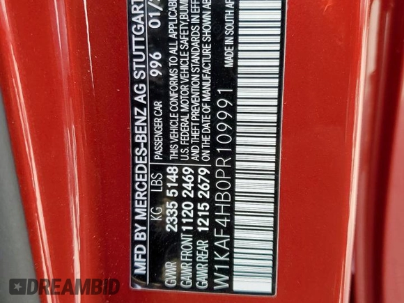2023 Mercedes-Benz C 300 with VIN W1KAF4HB0PR109991, listed as a Copart auction lot 50087035 with 5,548 mi miles and Salvage Title. Bid and sale history available at DreamBid. Image 13.