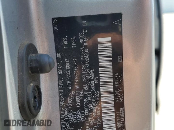 2015 Toyota Sienna XLE with VIN 5TDYK3DC4FS607026, listed as a Copart auction lot 60423605 with 132,327 mi miles and Clean title. Bid and sale history available at DreamBid. Image 14.