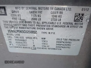 2012 Chevrolet Equinox 2LT z VIN 2GNALPEK5C6250853, wystawiony jako IAAI lot #41864676 z przebiegiem 220 448 mil mil oraz . Historia ofert i sprzedaży dostępna na DreamBid. Obrazek 9.