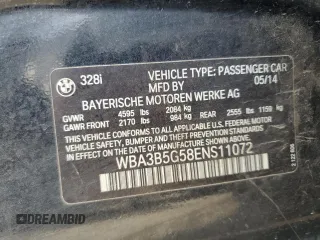 2014 BMW 3 Series 328i xDrive with VIN WBA3B5G58ENS11072, listed as a Copart auction lot 56572315 with 145,000 mi miles and Salvage title. Bid and sale history available at DreamBid. Image 12.
