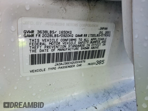 2002 Mitsubishi Lancer LS with VIN JA3AJ36EX2U004976, listed as a Copart auction lot 45511685 with 215,823 mi miles and Salvage Title. Bid and sale history available at carsss.com. Image 14.