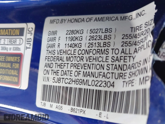 2021 Acura RDX w/A-Spec Package с VIN 5J8TC2H69ML022304, выставлен на аукционе IAAI как лот 42068803 с пробегом Не указан миль и . История ставок и продаж доступна на DreamBid. Изображение 9.