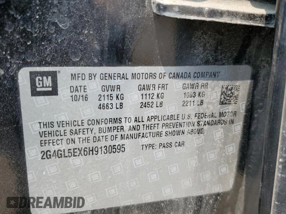 2017 Buick Regal Sport Touring with VIN 2G4GL5EX6H9130595, listed as a Copart auction lot 59283445 with 93,338 mi miles and Clean title. Bid and sale history available at DreamBid. Image 13.