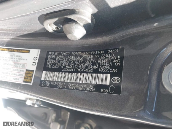 2021 Toyota Prius Prime LE with VIN JTDKAMFP1M3194060, listed as a IAAI auction lot 41805640 with 221,263 mi miles. Bid and sale history available at carsss.com. Image 9.