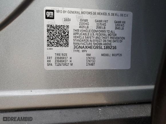 2025 Chevrolet Equinox FWD LT with VIN 3GNAXHEG9SL189216, listed as a Copart auction lot 42201215 with 2,981 mi miles and Salvage Title. Bid and sale history available at carsss.com. Image 12.