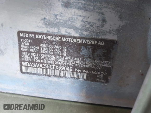 2012 BMW 3 Series 335i с VIN WBA3A9C55CFX59649, выставлен на аукционе IAAI как лот 42092969 с пробегом 182 620 миль миль и . История ставок и продаж доступна на DreamBid. Изображение 9.
