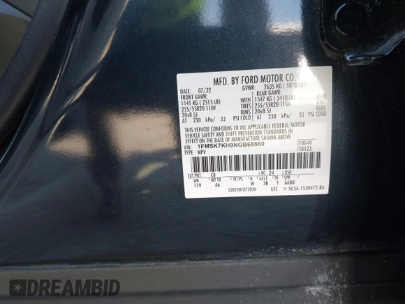 2022 Ford Explorer ST-Line z VIN 1FMSK7KH9NGB68860, wystawiony jako IAAI lot #42287420 z przebiegiem 25 579 mil mil oraz . Historia ofert i sprzedaży dostępna na DreamBid. Obrazek 9.
