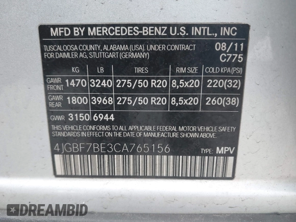 2012 Mercedes-Benz GL 450 z VIN 4JGBF7BE3CA765156, wystawiony jako IAAI lot #42035869 z przebiegiem 208 281 mil mil oraz . Historia ofert i sprzedaży dostępna na DreamBid. Obrazek 9.