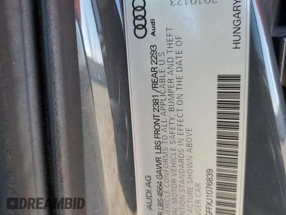 2018 Audi A3 Sedan Premium with VIN WAUB8GFFXJ1076839, listed as a Copart auction lot 43738434 with 61,482 mi miles. Bid and sale history available at carsss.com. Image 15.