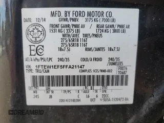 2015 Ford F-150 XLT z VIN 1FTEW1EF5FFA21147, wystawiony jako Copart lot #58524885 z przebiegiem 177 952 mil mil oraz Czysty tytuł • Clean title. Historia ofert i sprzedaży dostępna na DreamBid. Obrazek 12.