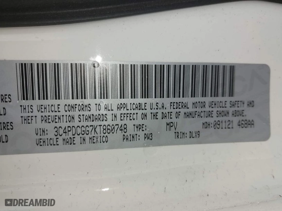 2019 Dodge Journey Crossroad with VIN 3C4PDCGG7KT860748, listed as a IAAI auction lot 41686692 with 80,028 mi miles. Bid and sale history available at carsss.com. Image 9.