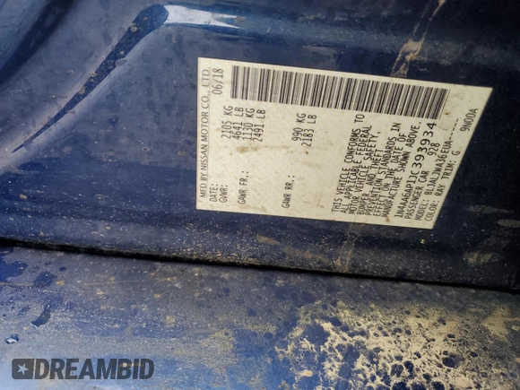 2018 Nissan Maxima SL with VIN 1N4AA6AP1JC393934, listed as a Copart auction lot 51809065 with 86,486 mi miles and Salvage title. Bid and sale history available at DreamBid. Image 12.