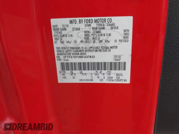 2011 Ford F-150 XL с VIN 1FTFX1EF9BFA37833, выставлен на аукционе IAAI как лот 41715808 с пробегом 192 096 миль миль и . История ставок и продаж доступна на DreamBid. Изображение 9.