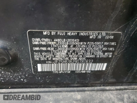 2009 Subaru Forester X with VIN JF2SH63629G781632, listed as a Copart auction lot 87437344 with 103,286 mi miles and Non repairable. Bid and sale history available at DreamBid. Image 13.