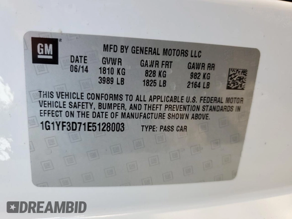 2014 Chevrolet Corvette 3LT with VIN 1G1YF3D71E5128003, listed as a Copart auction lot 58559974 with 72,682 mi miles and Clean Title. Bid and sale history available at carsss.com. Image 12.