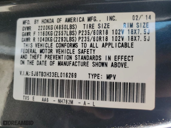2014 Acura RDX with VIN 5J8TB3H33EL016269, listed as a Copart auction lot 42170635 with 120,971 mi miles and Salvage Title. Bid and sale history available at carsss.com. Image 14.