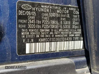 2006 Hyundai Santa Fe GLS with VIN KM8SC73D36U101439, listed as a Copart auction lot 70234054 with 0 mi miles and Salvage Title. Bid and sale history available at carsss.com. Image 12.