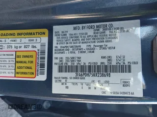 2019 Ford Fusion SE with VIN 3FA6P0H75KR238698, listed as a IAAI auction lot 41817222 with 1 mi miles. Bid and sale history available at carsss.com. Image 9.