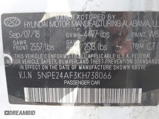 2019 Hyundai Sonata SE with VIN 5NPE24AF3KH738066, listed as a IAAI auction lot 41568251 with 100,688 mi miles. Bid and sale history available at carsss.com. Image 9.