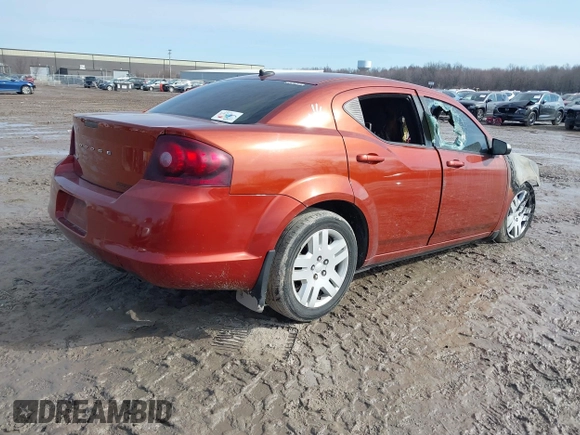 2012 Dodge Avenger SE with VIN 1C3CDZAB5CN206819, listed as a IAAI auction lot 41744829 with 195,000 mi miles. Bid and sale history available at carsss.com. Image 4.