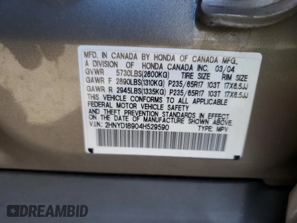 2004 Acura MDX Touring with VIN 2HNYD18904H529590, listed as a Copart auction lot 50050825 with 286,126 mi miles and Salvage title. Bid and sale history available at DreamBid. Image 13.