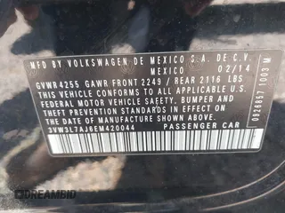 2014 Volkswagen Jetta TDI w/Premium with VIN 3VW3L7AJ6EM420044, listed as a IAAI auction lot 42569620 with 143,482 mi miles and . Bid and sale history available at DreamBid. Image 9.