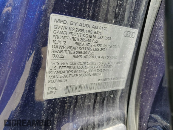 2023 Audi Q8 Premium Plus z VIN WA1EVBF1XPD017663, wystawiony jako Copart lot #54017405 z przebiegiem 22 800 mil mil oraz Czysty tytuł • Clean title. Historia ofert i sprzedaży dostępna na DreamBid. Obrazek 13.