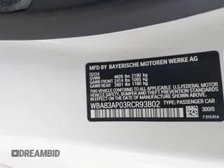 2024 BMW 4 Series M440i with VIN WBA83AP03RCR93802, listed as a IAAI auction lot 41619054 with 11,173 mi miles. Bid and sale history available at carsss.com. Image 9.